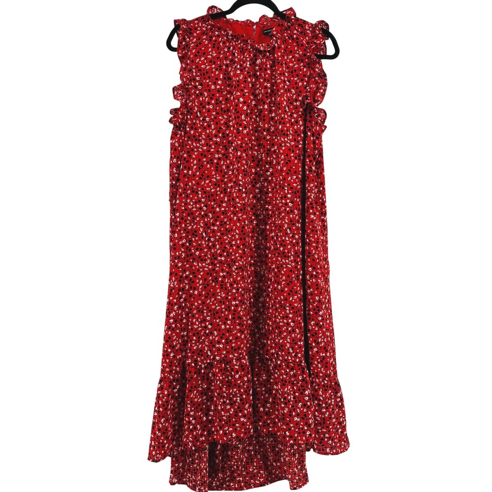 Red Floral Ruffle Neck Maxi Dress